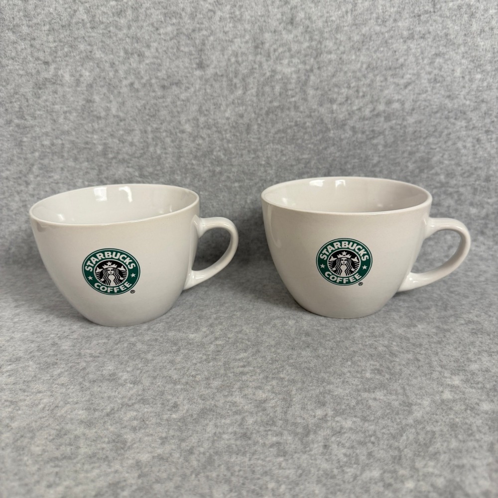 Large Starbucks 2007 White Ceramic Coffee Mugs Classic Green Siren Logo